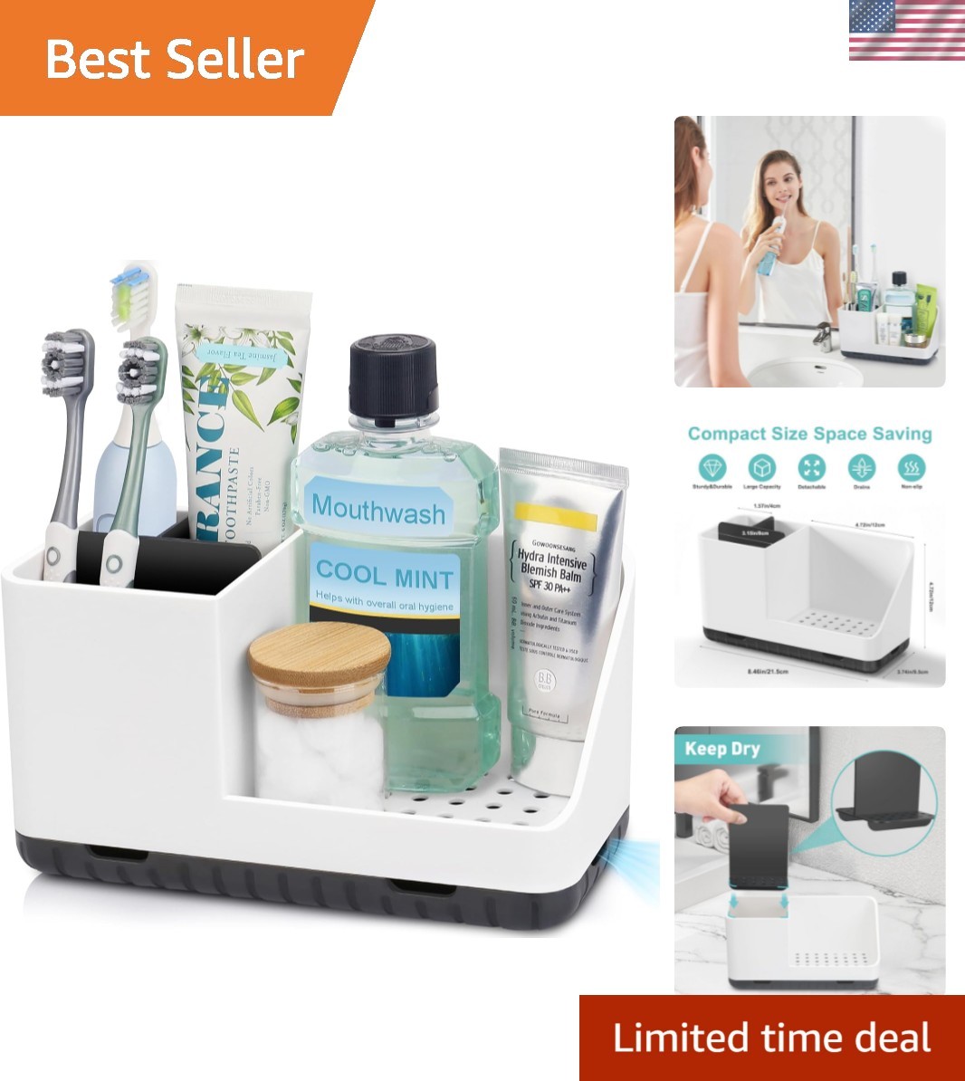 Bathroom Counter Organizer, Bathroom Organizers and Storage, Detachable Tooth...