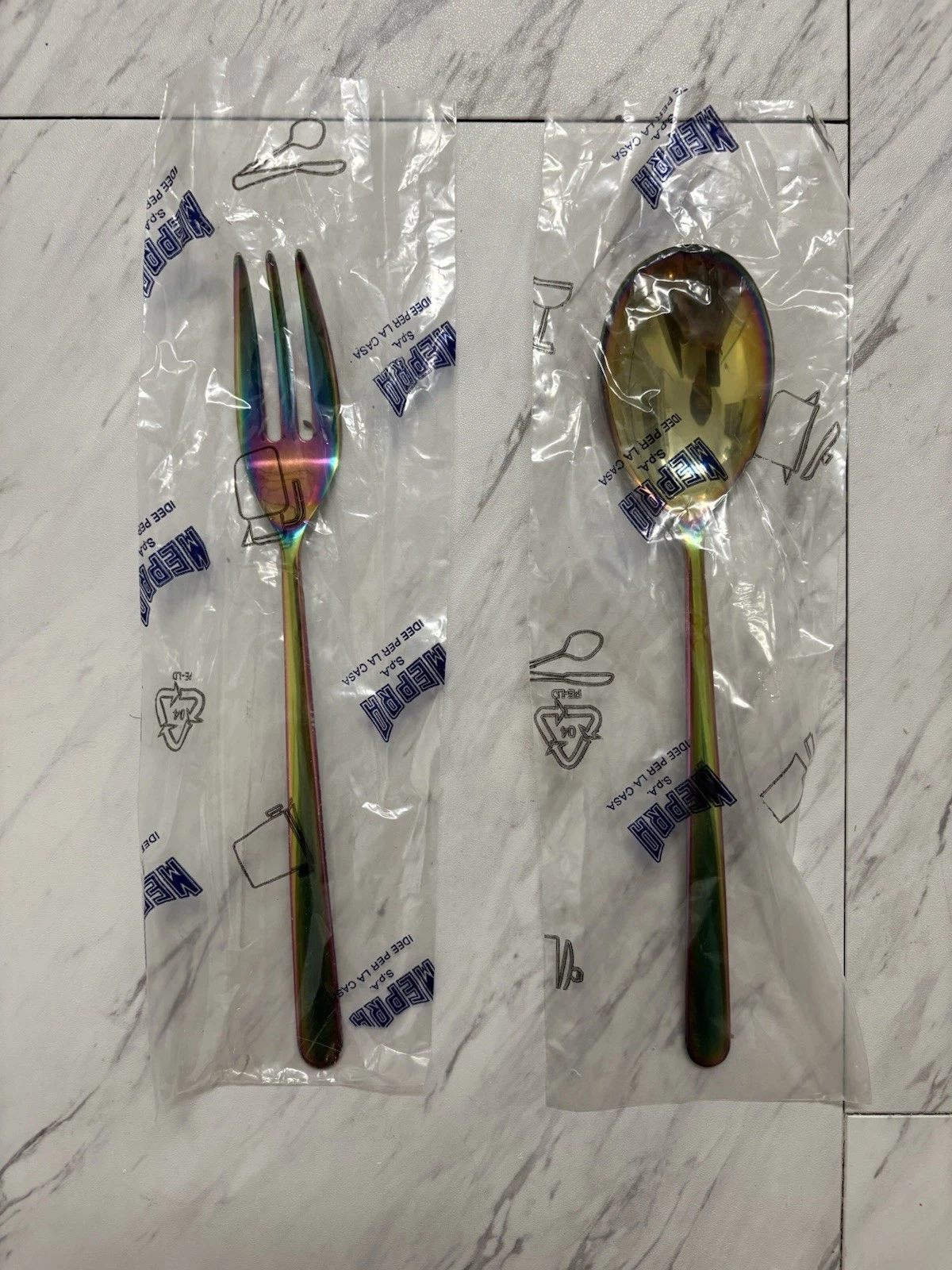 Mepra Stainless Steel Rainbow Toned Serving Spoon And Fork