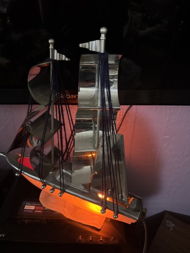 Funktionierende Vintage MCM GLAS Segelboot Schiff TV Lampe / Leuchte "Frosted Beige" Art Deco - Bild 9 von 15