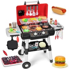 Kids Play Kitchen Toys, Kids BBQ Grill Playset with Smoke Sound Light, 2-Laye...