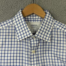 Charles Tyrwhitt Shirt Mens 17 36 Blue Gingham Check Slim Fit Non Iron Cotton