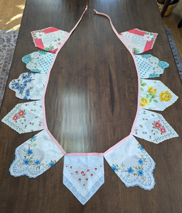 98" BANNER-GARLAND hm w/up-cycled VTG Diff Floral Handkerchiefs x "SPRING" Decor