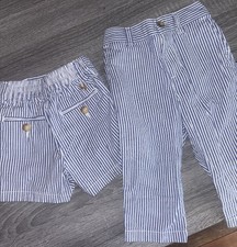 Polo Ralph Lauren Boys Blue White Striped Pants Shorts Set with Button Accents