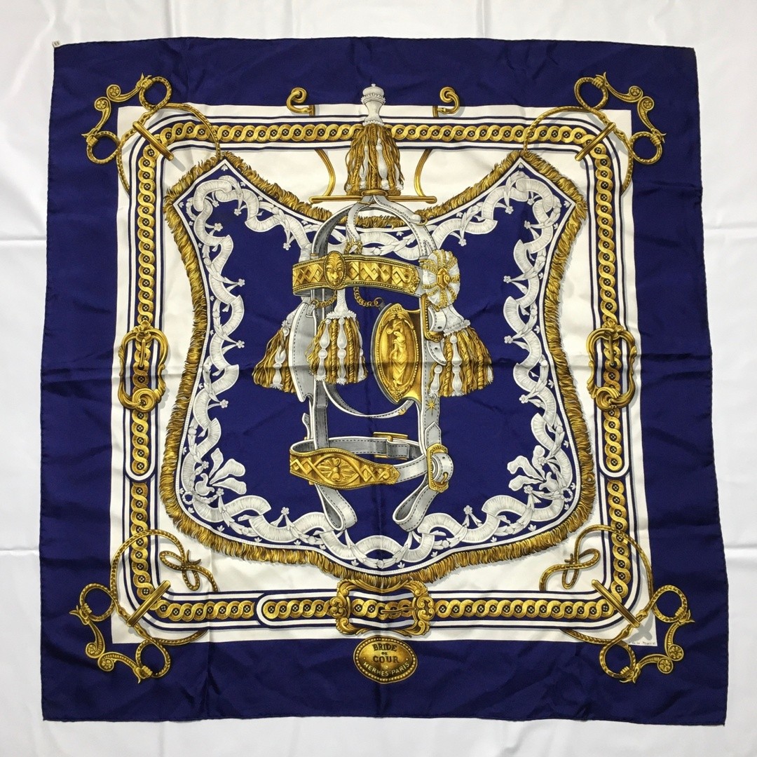 2506-2 Hermes Carre 90 Scarf Silk Navy