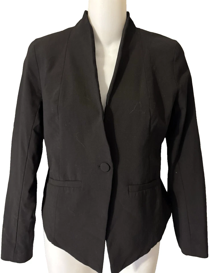 Eileen Fisher Traje Chaqueta Blazer 2 Negro Elástico Lana Mezcla Seda Forro Ajustado Foto 2 de 4