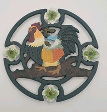 Vintage Cast Iron Trivet Painted Rooster Chic...