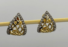 #222 14K Yellow Gold Diamond Teardrop Lattice Stud Earrings Butterfly Back