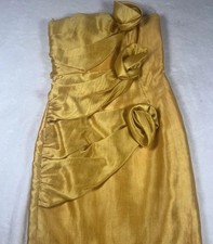 Vintage Josephine Sasso Dress Womens 4 Gold Strapless Satin Sheath Cocktail
