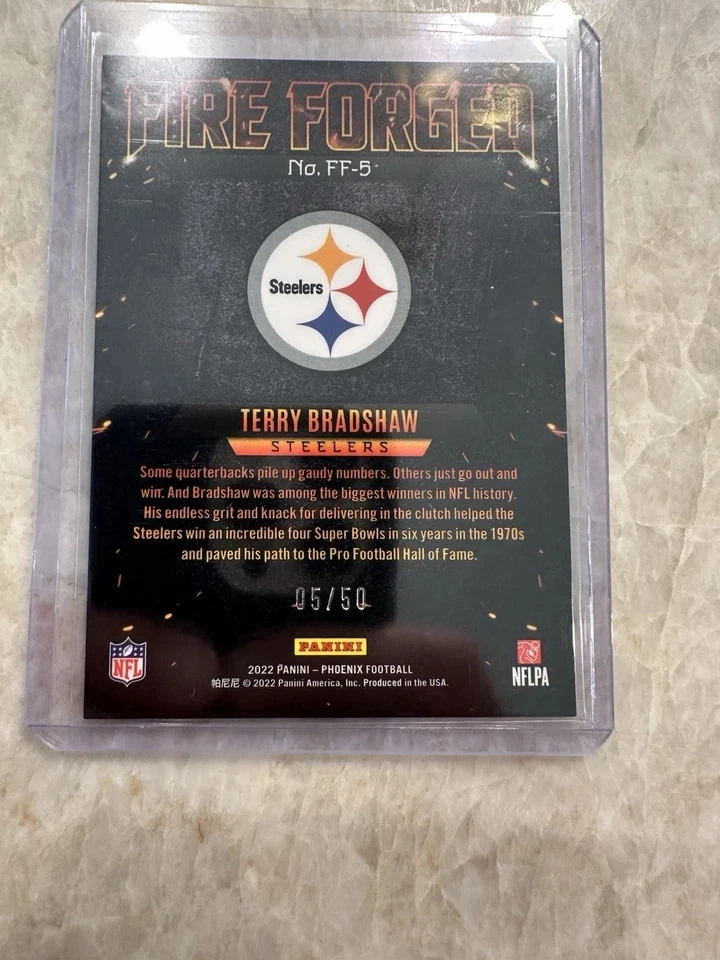 2022 Panini Phoenix Terry Bradshaw Fire Forged Red Parallel /50 SP Pittsburgh - Image 4 of 4