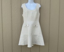 Guess Daphnee Yarn-Dyed Tweed Fit & Flare Mini Dress Sz M Beige Tan Chic Stylish