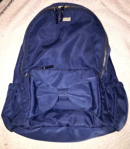 KATE SPADE Navy Blue & Gold Inside Satin Bow Quilted Backpack School Work Travel - Picture 16 of 16