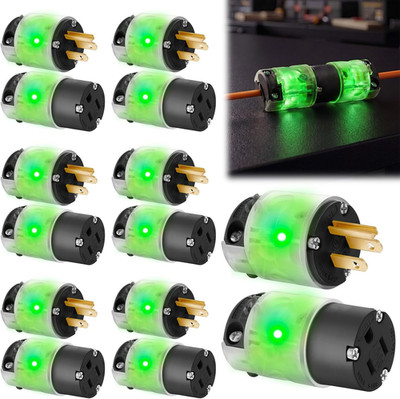 8 Sets Lighted Extension Cord Replacement Ends, 15A 125V NEMA 5-15P/R Male & Fem