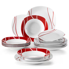 18 Dinner Set Service for 6, Ivory White Porcelain Plate Set Dining Set, D