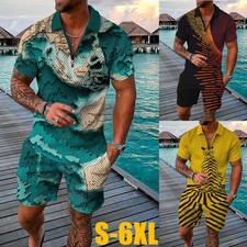 Men's 2-Piece Set Sweatsuit Short Sleeve T Shirts  Shorts Set Summer-Outfit US