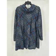 John Mark Womens Plus Size 1X Plaid Cowl Neck Top Relaxed Tunic