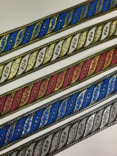 Metallic wave Jacquard fabric Trim, 1 inch wide, Sold by the Yard.