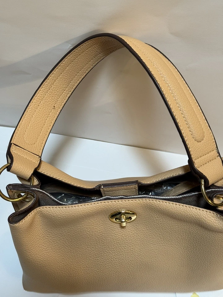 KATE LANDRY Bolso de Mano Cartera Dos Bolsillos Dos Correas Imitación Cuero Dorado Amarillo Vegano Foto 3 de 4