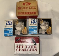 34 Vintage Asstd Chargers SODA KING ISI For Seltzer Bottle Soda Syphons CO2