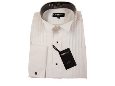Slimmer Fit WHITE Pleats & Stud Wing Collar Tuxedo Dress Shirt 14.5"-18"  NWT | eBay
