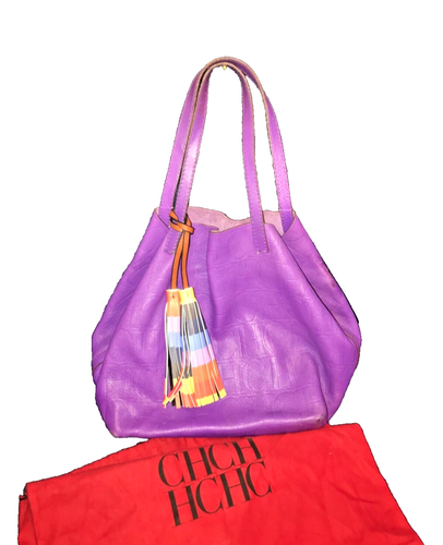 CAROLINA HERRERA Matryoshka Purple Leather, tote Bag, with tassel charm