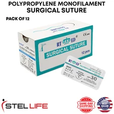 3/0 Polypropylene Suture Threads with Needle Sterile Practice Suture Pack of 12