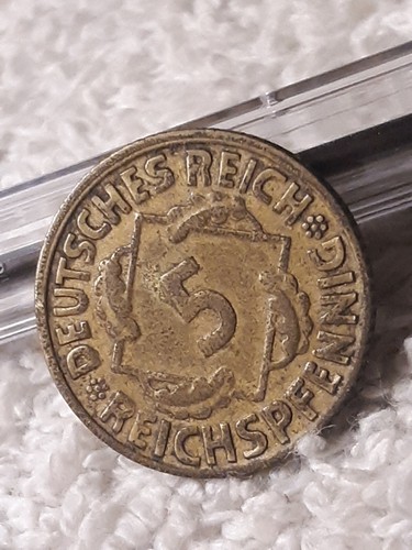 Vintage 1925 D German 5 Reichspfennig , Heavily Circulated ☆ Has A Scratch - Picture 9 of 15
