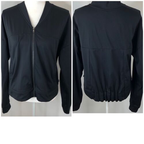 Fabletics Womens V-Neck Jacket Large Black Full Zipper Side Pockets Elastic Back - Picture 1 of 11
