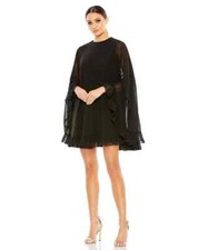 $298 IEENA FOR MAC DUGGAL High Neck Ruffle Hem Cape Mini Dress 0 Black 55407