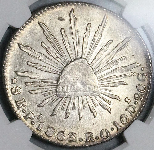 1863/2-Pi NGC MS 62 Mexico 8 Reales Potosi Mint Rare Coin POP 1/0 (24060202C)