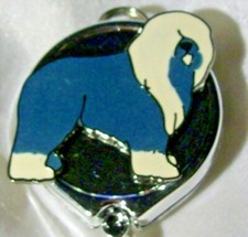 DOG ID HOLDER BEARDED COLLIE OLD ENGLISH SHEEPDOG CHROME BADGE REEL
