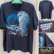 vintage Snowy Owl t shirt Las Vegas Cliff Bonamie Nature Tee Size XXL 2XL