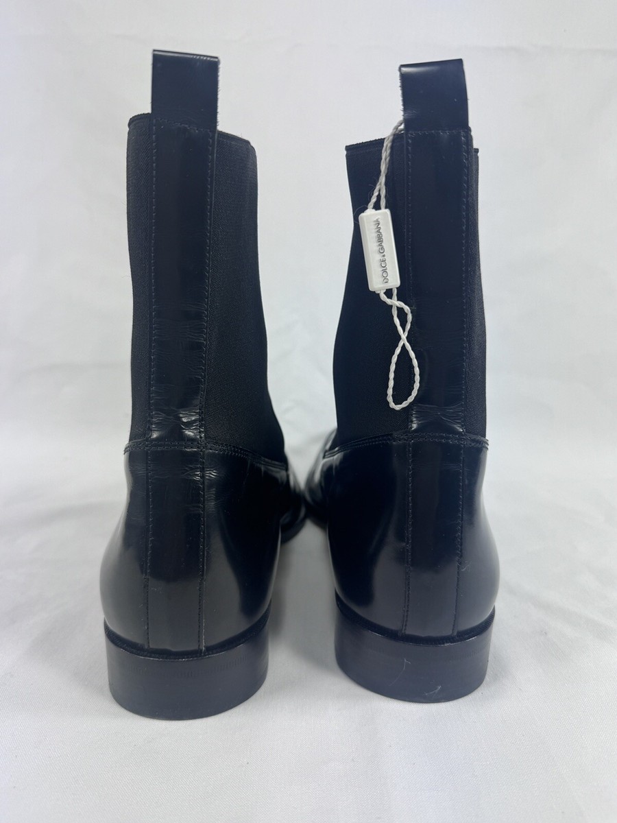 DOLCE & GABBANA Black Patent Leather Gold Accent Pointed Toe Chelsea Ankle Boots DOLCE & GABBANA Black Patent Leather Gold Accent Pointed Toe  main image 3