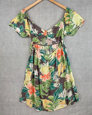 Volcom SunDress Womens L Colorful Tropical Floral Coastal Bohemian Hawaiian