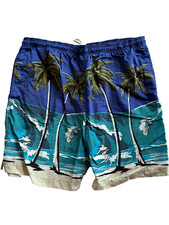 Cherokee Swim Trunks Lined Blue Tropical Hawaiian Beach Summer Surf Swim Mens L