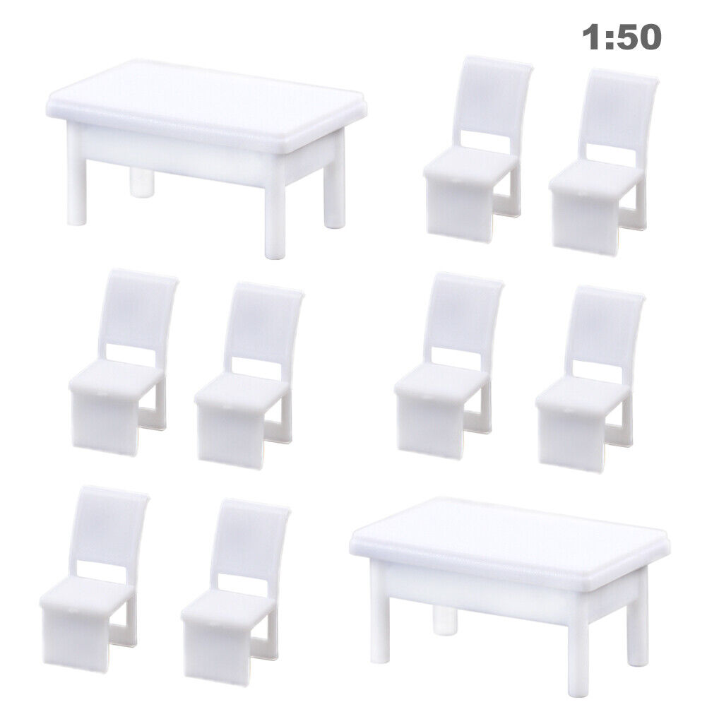 ZY02050 6 Sets White Square Dining Table Chair Settee Railway Model 1:50 O Scale