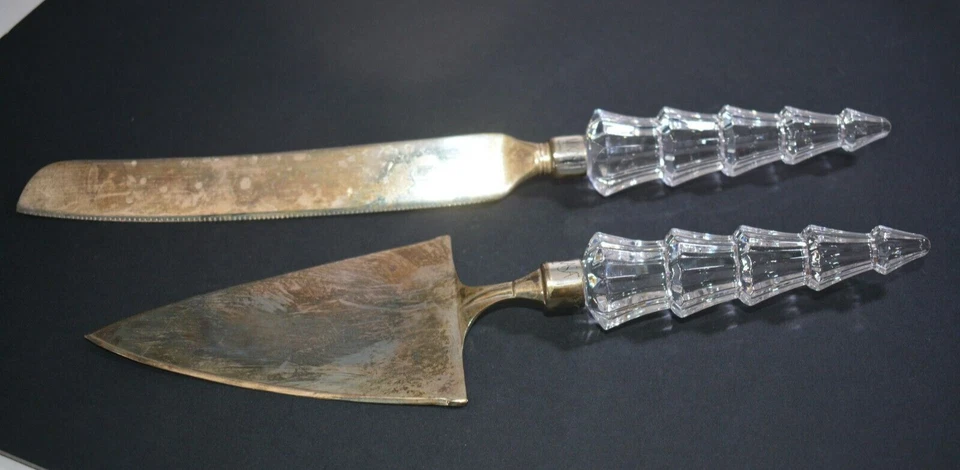 复古 Mikasa 圣诞树奥地利玻璃手柄蛋糕刀和馅饼服务器 — 第 3/4 张图片