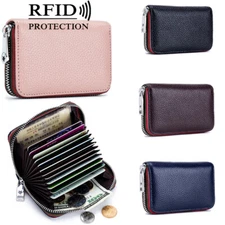 RFID Credit Card Holder Leather Wallet Small Zipper Card Case Slot for Women Men