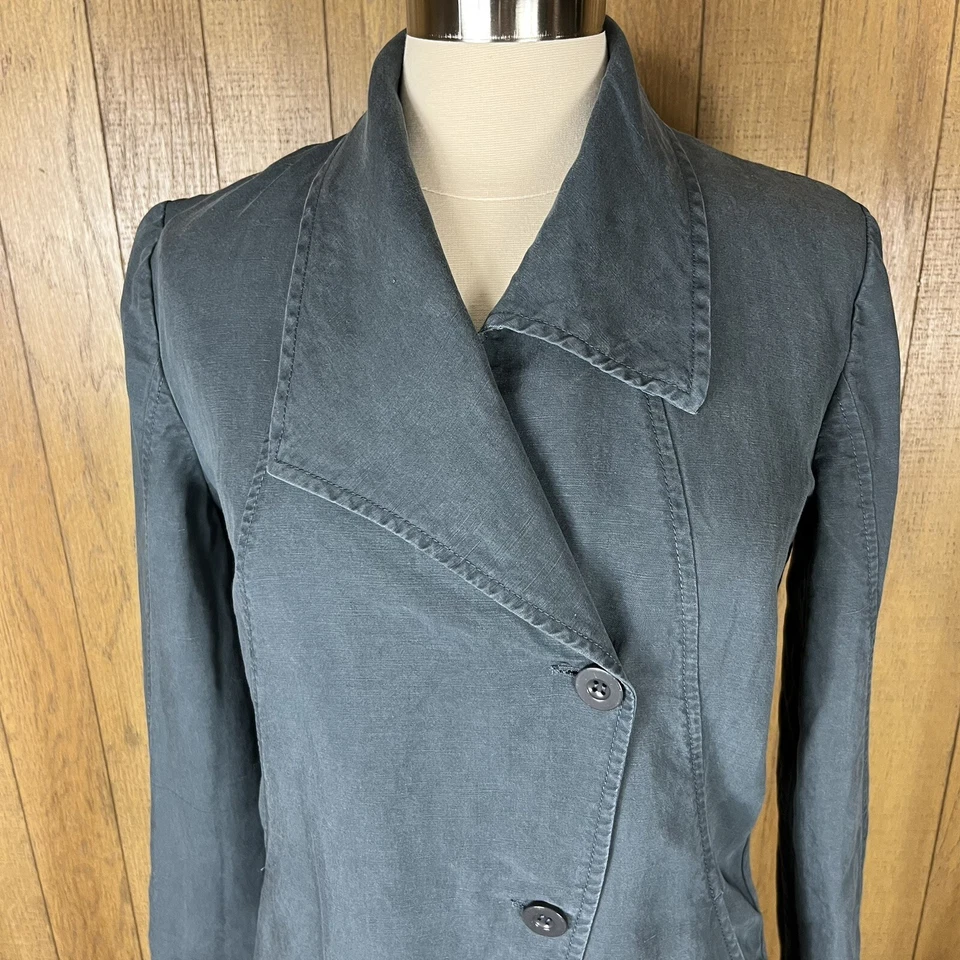 Женская ассиметричная серая зеленая куртка из конопли и тенцеля Stella Carakasi (размер XS) - Изображение 2 из 4