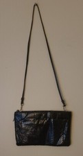 Vtg Clemente Black Snakeskin Leather Purse Clutch Removable Crossbody Strap EVC