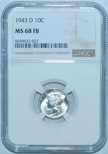 1943 D NGC MS68FB Full Bands Mercury Dime
