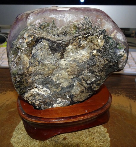 LG. AMETHYST CRYSTAL CLUSTER CATHEDRAL GEODE BRAZIL STAND POLISHED CALCITE - Picture 3 of 5