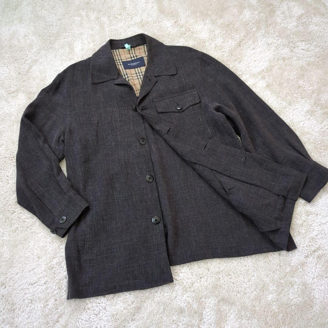 Burberry London Jacket Dark Gray Wool Linen Silk Check Japan Men Size S Used