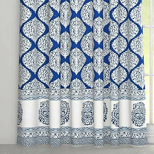Juego de 2 cortinas de puerta de algodón con ojales (4 x 7 pies) estampadas a mano Foto 2 de 3