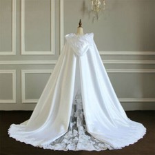 Satin Lace Wedding Cloak Bridal Cape Hooded Wraps White Ivory Applique Custom