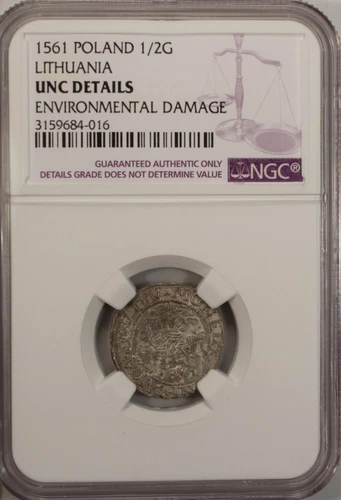  Poland  Lithuania 1/2 Groshe 1561 NGC UNC Silver Sigismund August