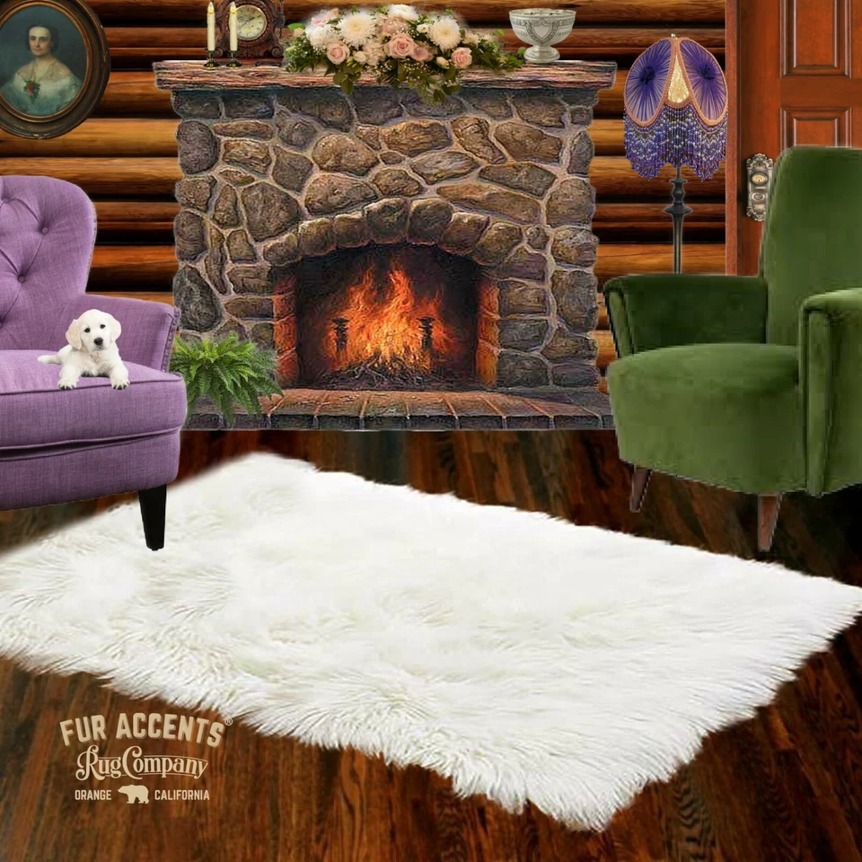 白色 Shag 人造羊皮 熊区地毯 大号 长方形 毛毡设计 — 第 3/4 张图片