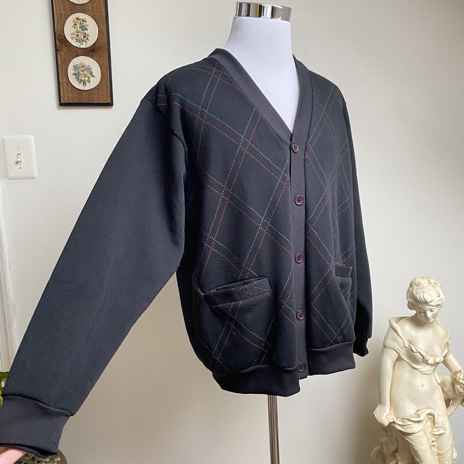 Vintage Haband Knit Cardigan Argyle Pockets 90s D… - image 10