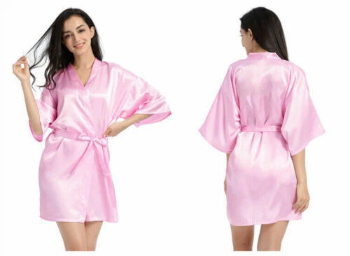 Plain Silk Satin Kimono Robe Dressing Gown Wedding Bridesmaid Bathrobe Stock UK - Picture 8 of 34