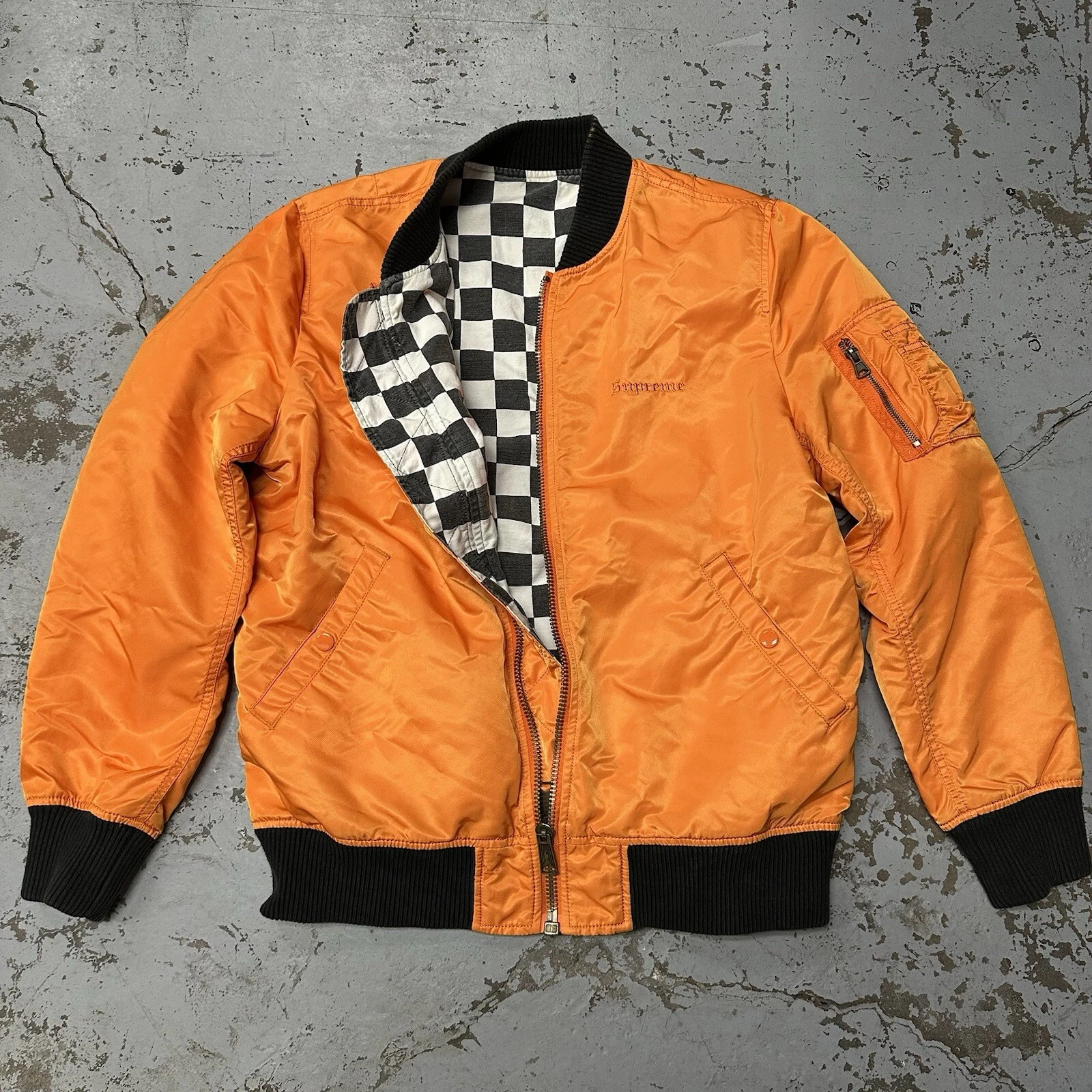 Bomber Ma 1 Supreme réversible à carreaux orange à carreaux taille M