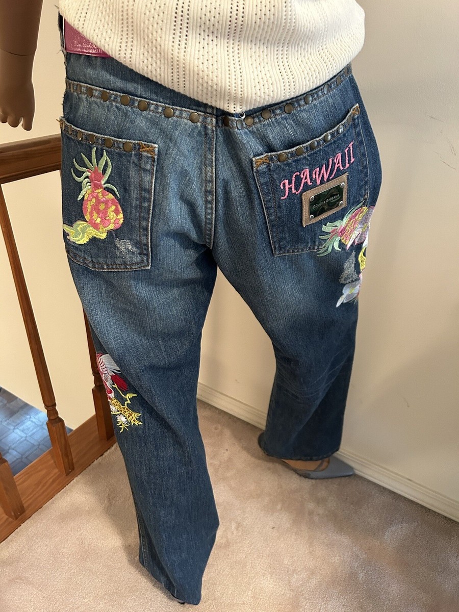 New Dolce & Gabbana Embroidered Jeans Hawaii Theme 5 Pocket New Dolce & Gabbana Embroidered Jeans Hawaii Theme 5 Pocket